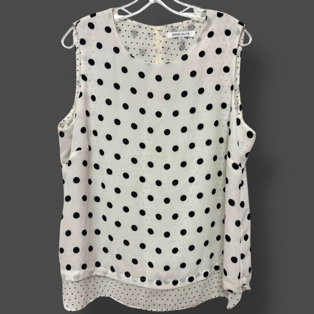 Rose + Olive Polka Dot‎ Chiffon Shell Blouse Ivory/Black – XL
